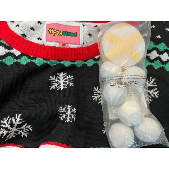 TIPSY ELVES Ladies Medium Beer Pong Drinking Game Sweater Hook Loop Balls NWT - Picture 5 of 6